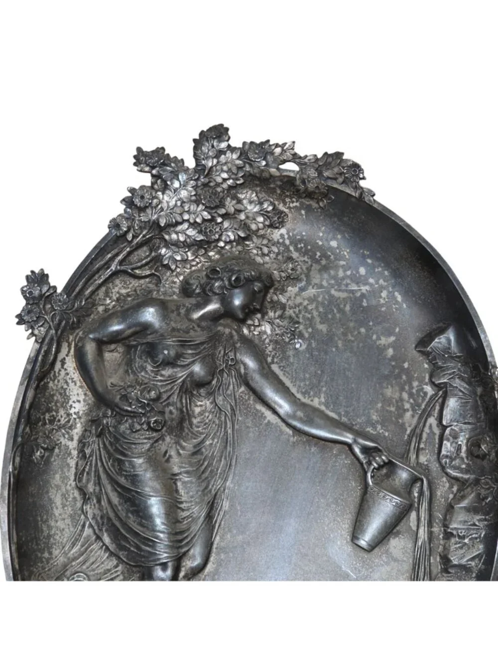 WMF Oval Art Nouveau Silverplate Pewter Wall Plaque 'Menade at Spring' 15